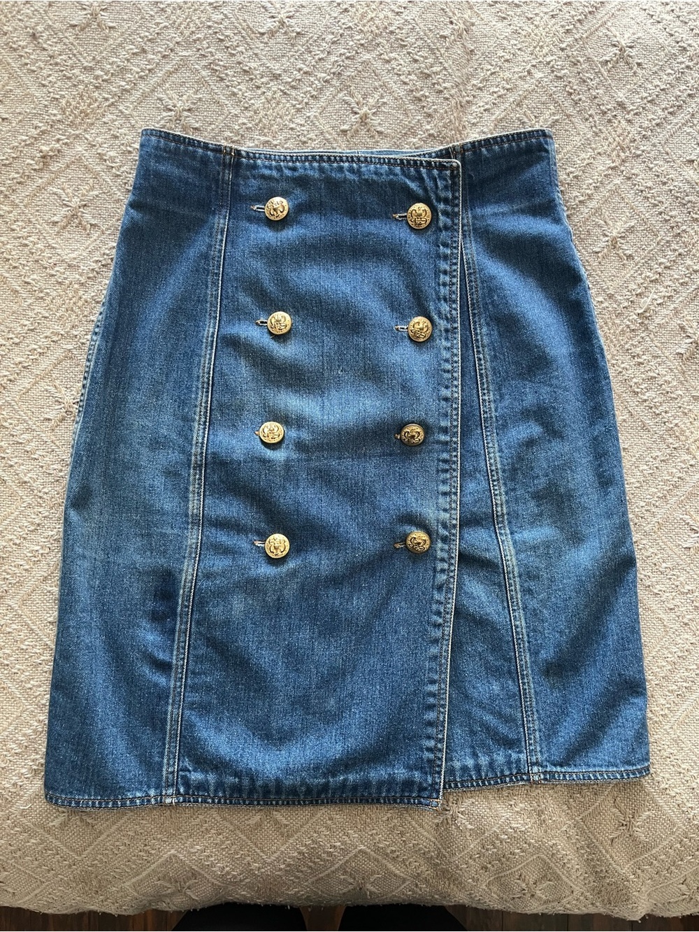 Vintage Perry Ellis Denim Wrap Skirt Gold Military Buttons Size 12 - Picture 8 of 8